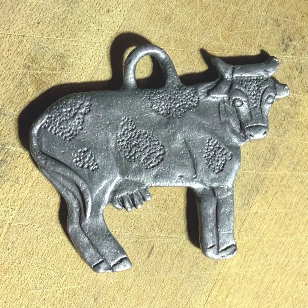 Artist Signed NR DR 94 Cow Pendant Charm Silver Pewter Holstein Farm Animal Gift